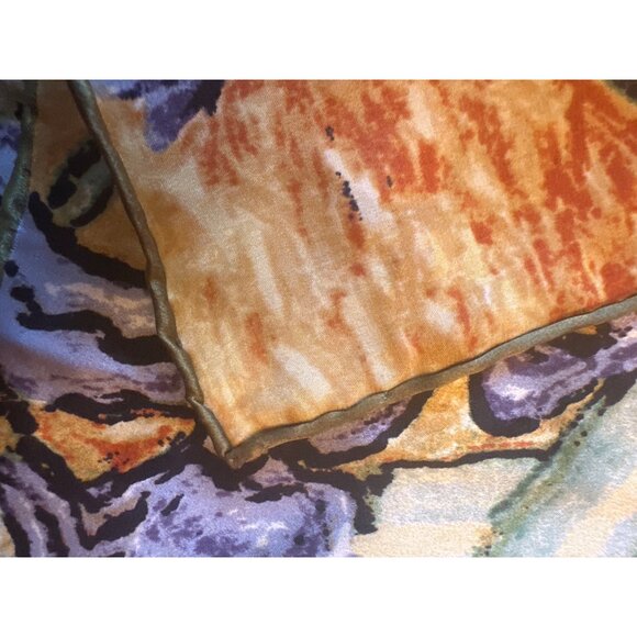 Van Gogh Inspired Silk Scarf With Irises Pattern Rolled Hem - Picture 2 of 3
